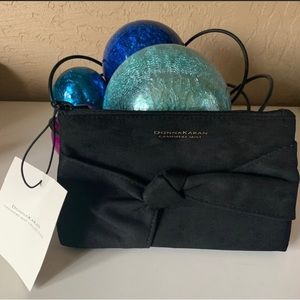NWT Donna Karan Black Suede Cosmetics Bag